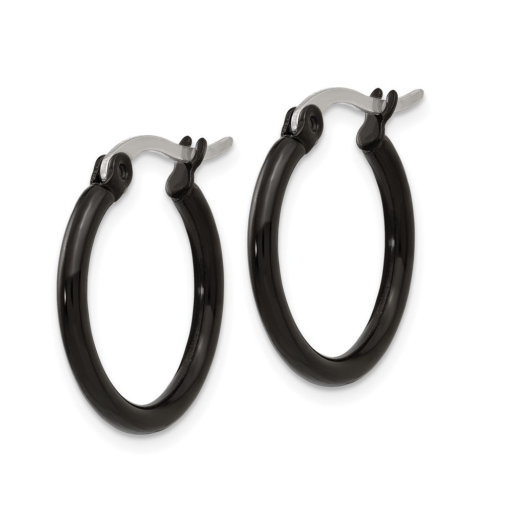 SRE565 Chisel Stainless Steel Polished Black IP-plated 19mm Diameter 2mm Hoop Earrings