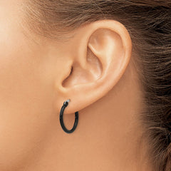 SRE565 Chisel Stainless Steel Polished Black IP-plated 19mm Diameter 2mm Hoop Earrings