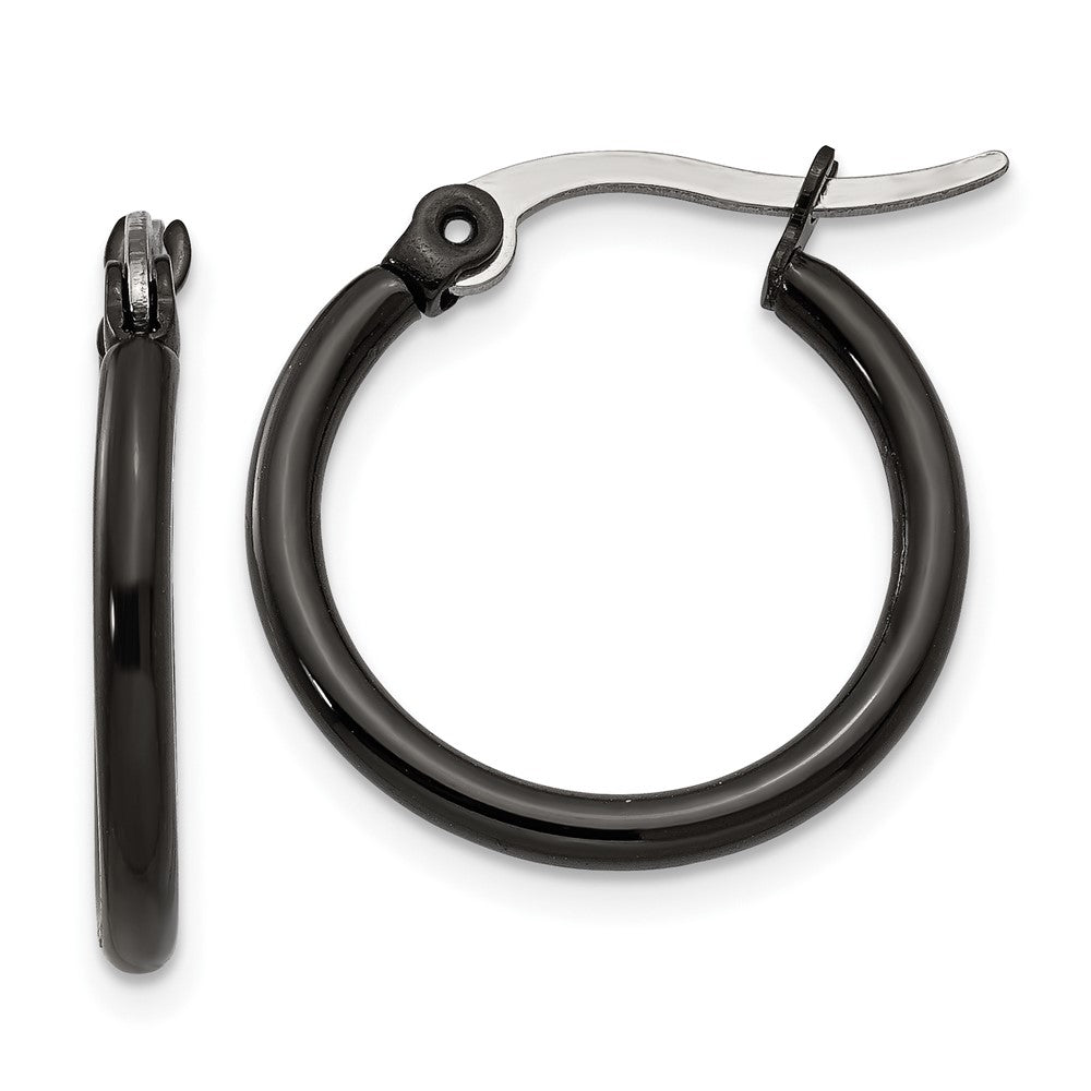 SRE565 Chisel Stainless Steel Polished Black IP-plated 19mm Diameter 2mm Hoop Earrings
