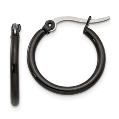 SRE565 Chisel Stainless Steel Polished Black IP-plated 19mm Diameter 2mm Hoop Earrings