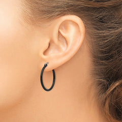 SRE566 Chisel Stainless Steel Polished Black IP-plated 26mm Diameter 2mm Hoop Earrings