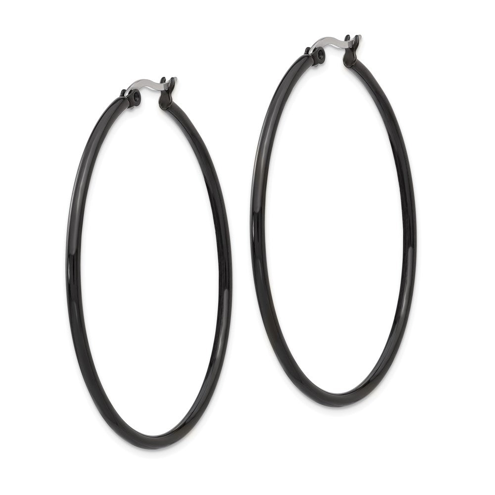 SRE569 Chisel Stainless Steel Polished Black IP-plated 48mm Diameter 2mm Hoop Earrings