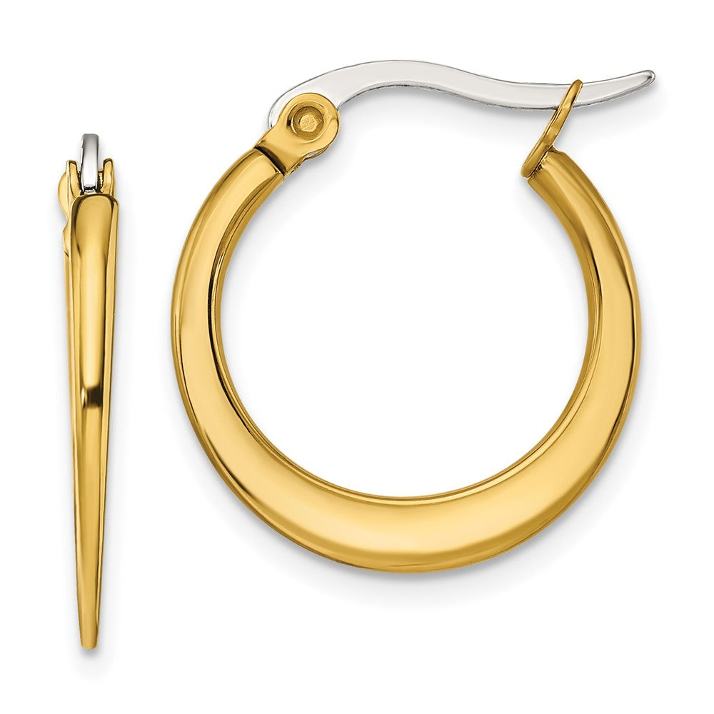 SRE571 Chisel Stainless Steel Polished Yellow IP-plated Tapered 19mm Diameter Hoop Earrings