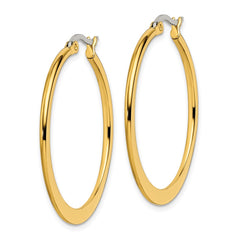 SRE572 Chisel Stainless Steel Polished Yellow IP-plated Tapered 34mm Diameter Hoop Earrings