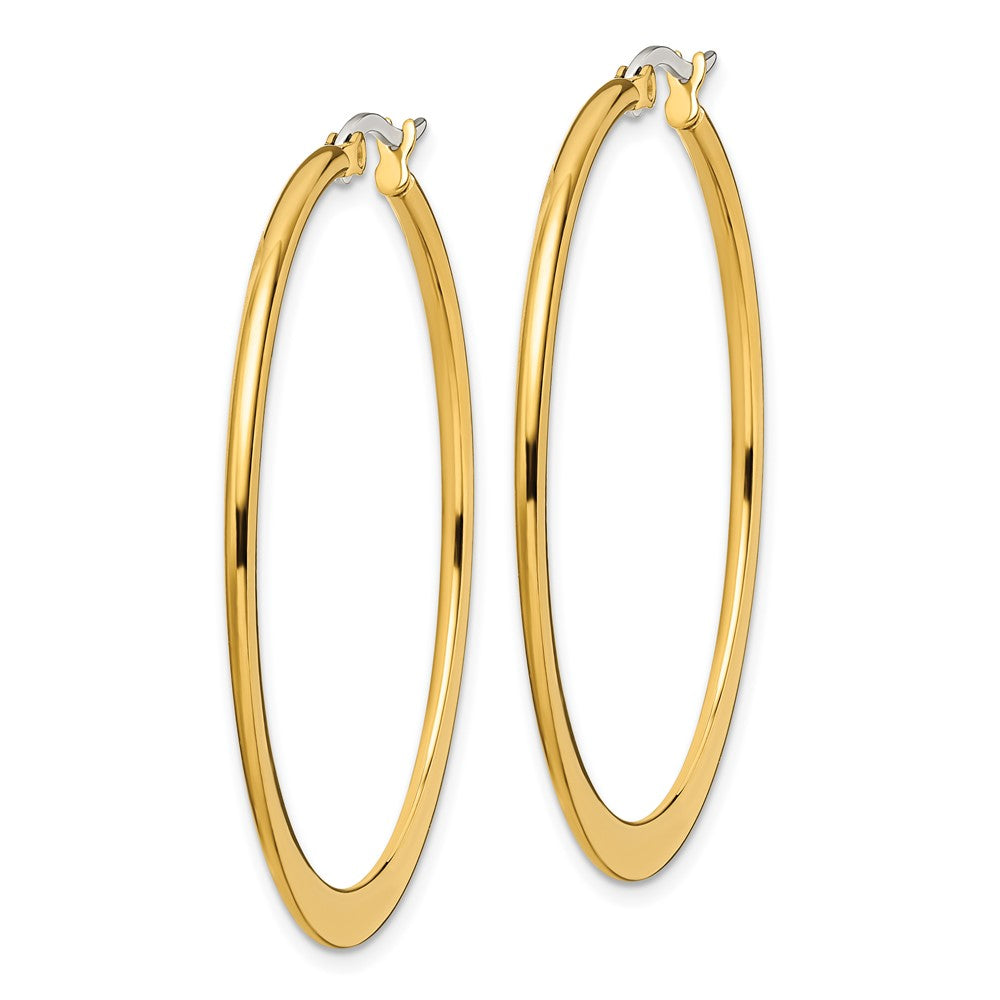 SRE573 Chisel Stainless Steel Polished Yellow IP-plated Tapered 43mm Diameter Hoop Earrings