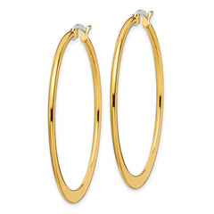 SRE573 Chisel Stainless Steel Polished Yellow IP-plated Tapered 43mm Diameter Hoop Earrings