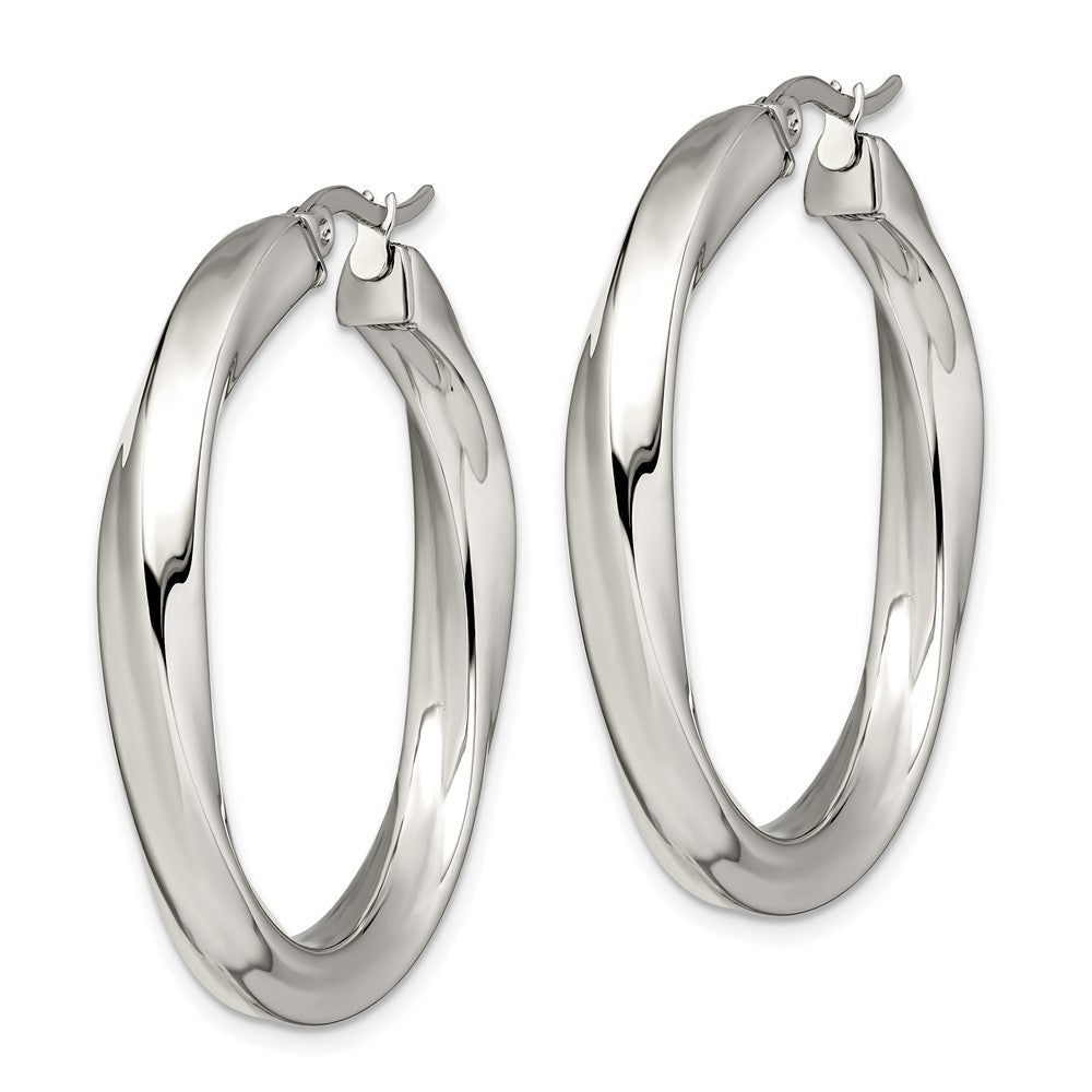 SRE646 Chisel Stainless Steel Polished Hollow Twisted Hoop Earrings