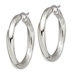 SRE646 Chisel Stainless Steel Polished Hollow Twisted Hoop Earrings