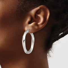 SRE646 Chisel Stainless Steel Polished Hollow Twisted Hoop Earrings