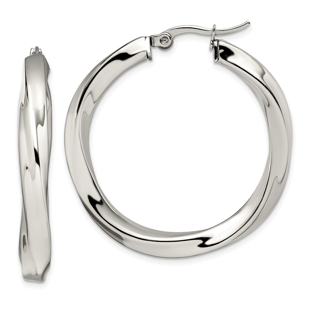SRE646 Chisel Stainless Steel Polished Hollow Twisted Hoop Earrings