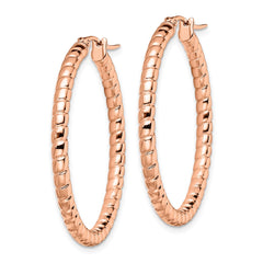SRE649 Chisel Stainless Steel Polished and Textured Rose IP-plated Hollow Hoop Earrings