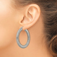 SRE672 Stainless Steel Polished and Textured Hollow Hoop Earrings