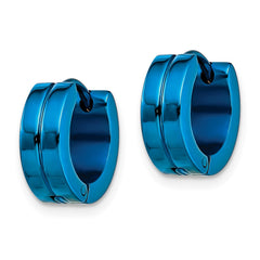 SRE673 Chisel Stainless Steel Polished Blue IP-plated 5mm Hinged Hoop Earrings