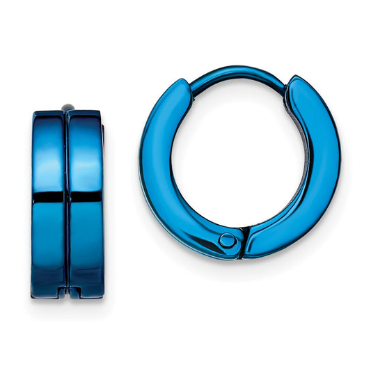 SRE673 Chisel Stainless Steel Polished Blue IP-plated 5mm Hinged Hoop Earrings