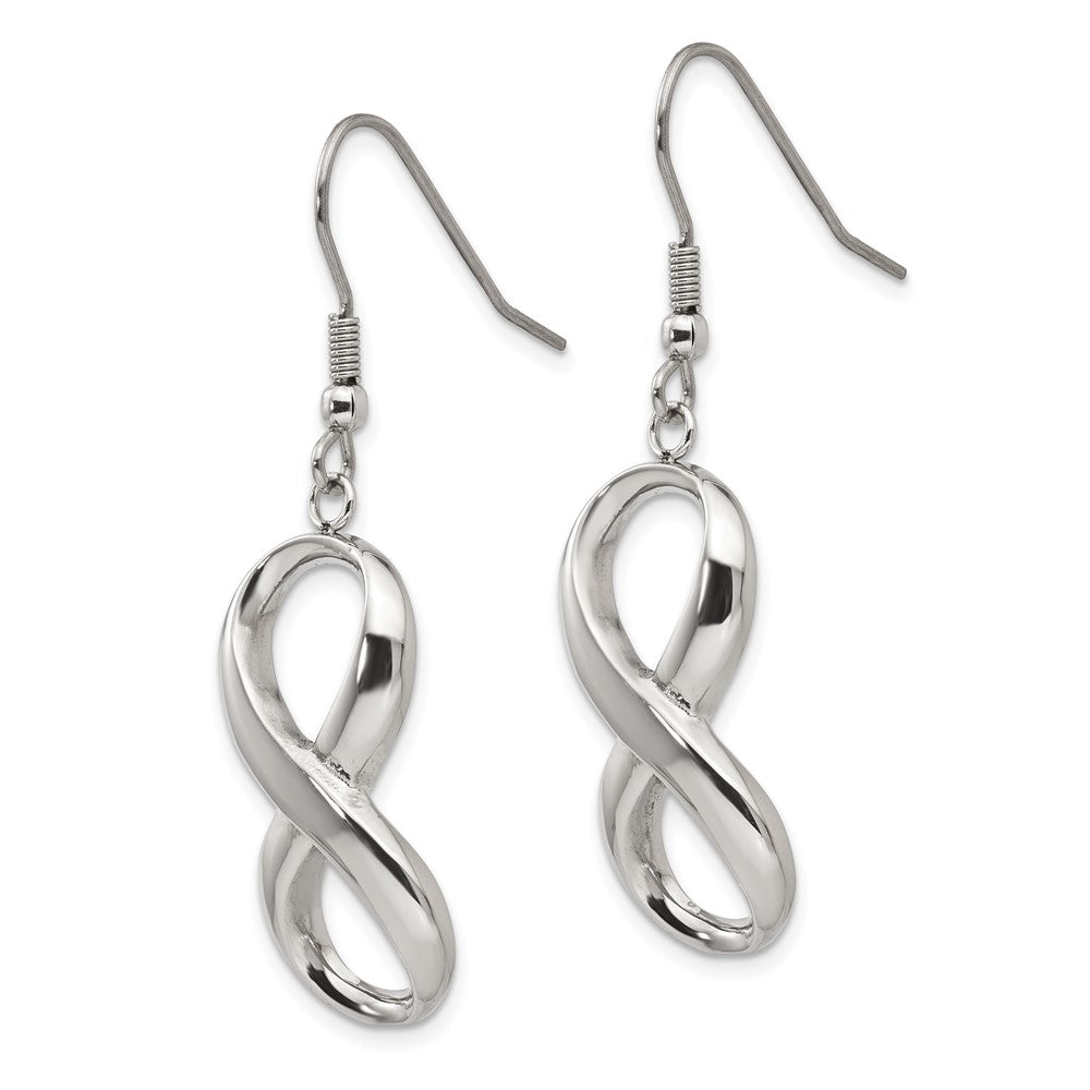 SRE732 Chisel Stainless Steel Polished Infinity Dangle Shepherd Hook Earrings