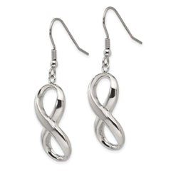 SRE732 Chisel Stainless Steel Polished Infinity Dangle Shepherd Hook Earrings