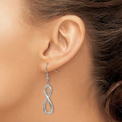 SRE734 Chisel Stainless Steel Polished Infinity Dangle Shepherd Hook Earrings