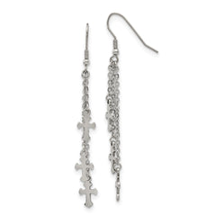 SRE908 Chisel Stainless Steel Polished Multi Strand Cross Dangle Shepherd Hook Earrings