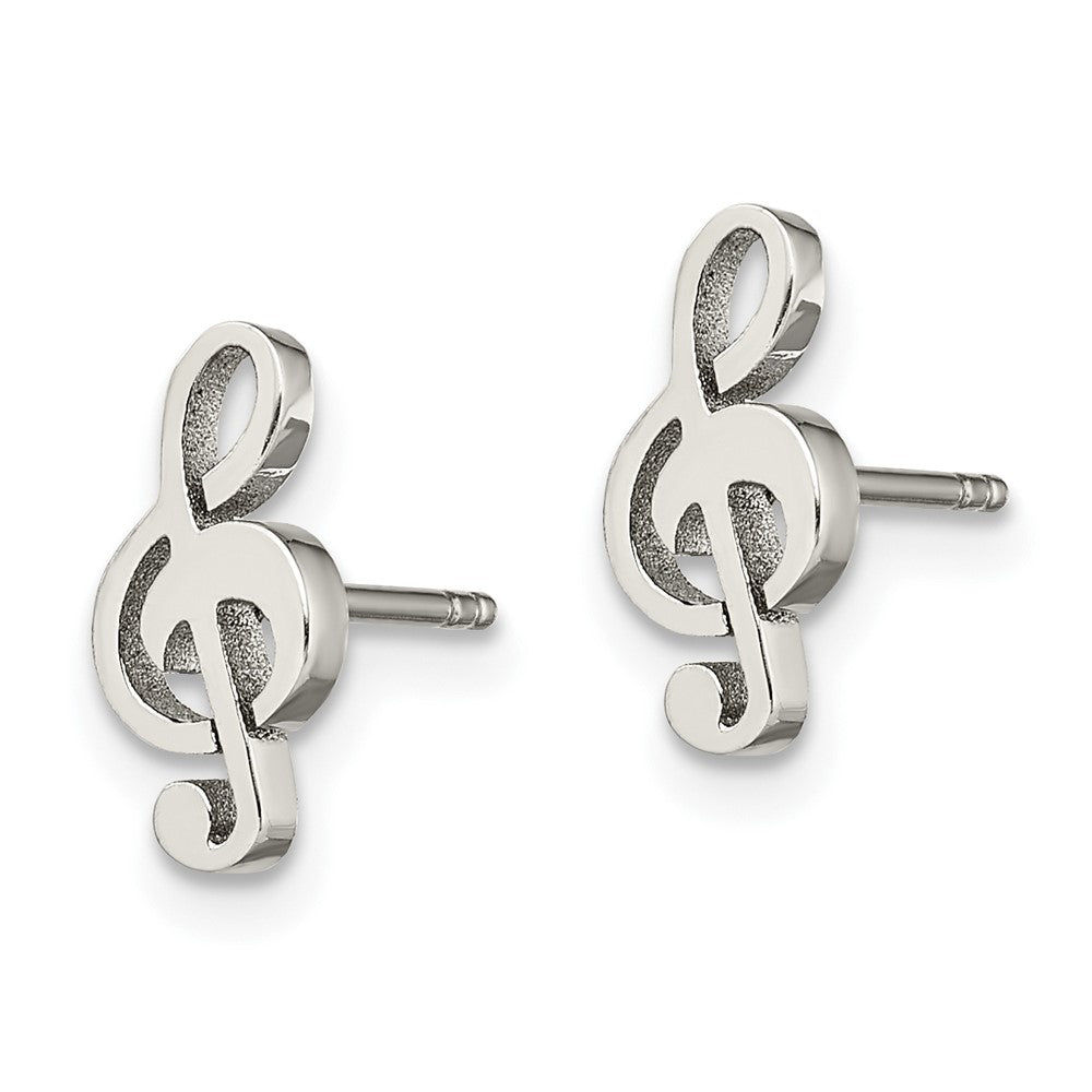 SRE963 Chisel Stainless Steel Polished Treble Clef Post Earrings