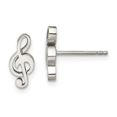SRE963 Chisel Stainless Steel Polished Treble Clef Post Earrings