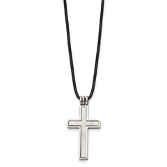 Chisel Stainless Steel Brushed and Polished 2 Piece Movable Cross Pendant on an 18 inch Leather Cord Necklace SRN102-18