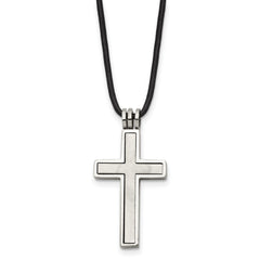 Chisel Stainless Steel Brushed and Polished 2 Piece Movable Cross Pendant on an 18 inch Leather Cord Necklace SRN102-18