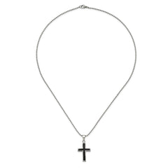 Chisel Stainless Steel Polished with Black Carbon Fiber Inlay Cross Pendant on a 22 inch Ball Chain Necklace SRN108-22