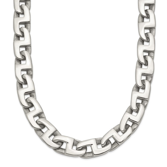 Chisel Stainless Steel Polished 24 inch Fancy Square Link Necklace SRN1099-24