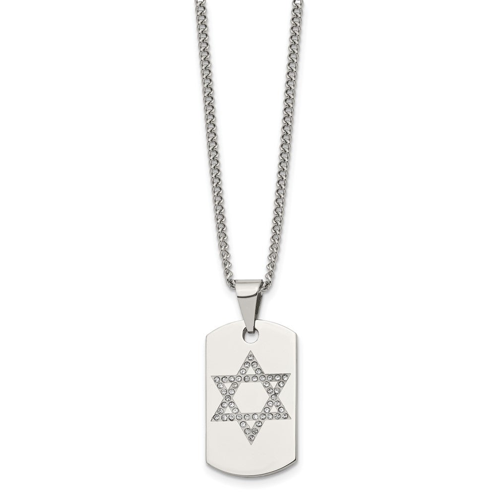 Chisel Stainless Steel Polished with CZ Star of David Dog Tag on a 22 inch Curb Chain Necklace SRN1356-22