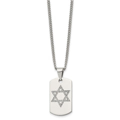 Chisel Stainless Steel Polished with CZ Star of David Dog Tag on a 22 inch Curb Chain Necklace SRN1356-22
