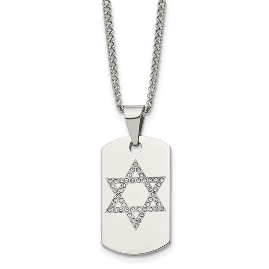 Chisel Stainless Steel Polished with CZ Star of David Dog Tag on a 22 inch Curb Chain Necklace SRN1356-22