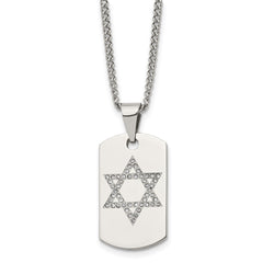 Chisel Stainless Steel Polished with CZ Star of David Dog Tag on a 22 inch Curb Chain Necklace SRN1356-22