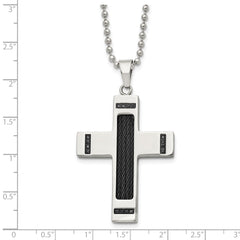 Chisel Stainless Steel Polished Black IP-plated 1/10 carat Black Diamond Cross Pendant on a 24 inch Ball Chain Necklace SRN1646-24