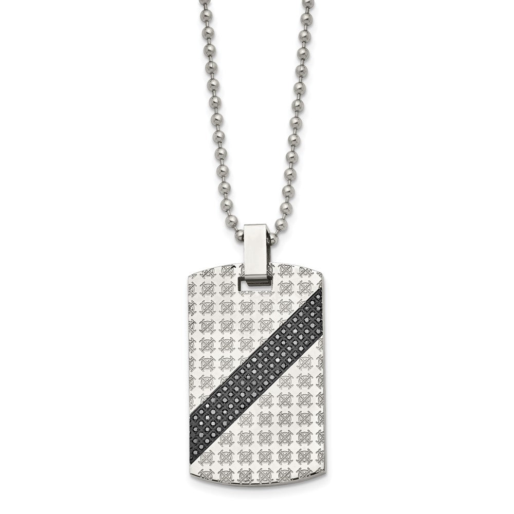 Chisel Stainless Steel Polished with 1/2 carat Black Diamond Dog Tag on a 24 inch Ball Chain Necklace SRN1647-24