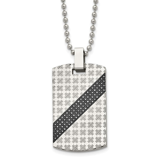Chisel Stainless Steel Polished with 1/2 carat Black Diamond Dog Tag on a 24 inch Ball Chain Necklace SRN1647-24