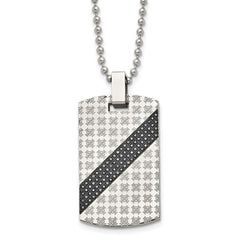 Chisel Stainless Steel Polished with 1/2 carat Black Diamond Dog Tag on a 24 inch Ball Chain Necklace SRN1647-24