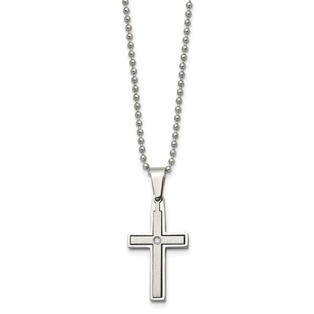 Chisel Stainless Steel Brushed and Polished .03 carat Diamond Cross Pendant on a 22 inch Ball Chain Necklace SRN170-22
