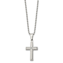 Chisel Stainless Steel Brushed and Polished .03 carat Diamond Cross Pendant on a 22 inch Ball Chain Necklace SRN170-22