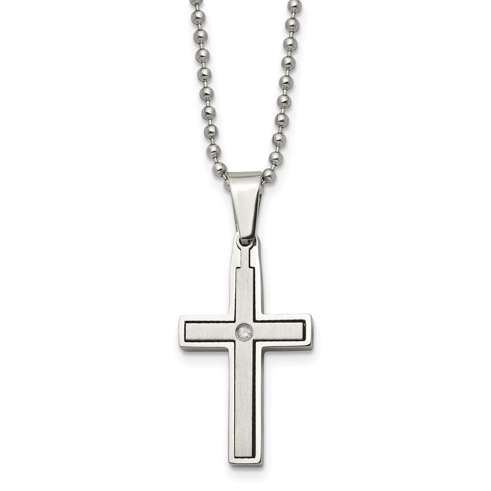 Chisel Stainless Steel Brushed and Polished .03 carat Diamond Cross Pendant on a 22 inch Ball Chain Necklace SRN170-22