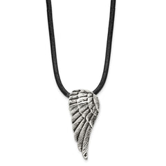 Chisel Stainless Steel Antiqued and Polished Wing Pendant on a 20 inch Leather Cord Necklace SRN1712-20