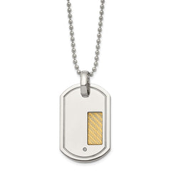 Chisel Stainless Steel Polished with 18k Gold Accent .01 carat Diamond Dog Tag on a 24 inch Ball Chain Necklace SRN178-24