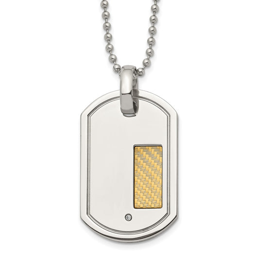 Chisel Stainless Steel Polished with 18k Gold Accent .01 carat Diamond Dog Tag on a 24 inch Ball Chain Necklace SRN178-24