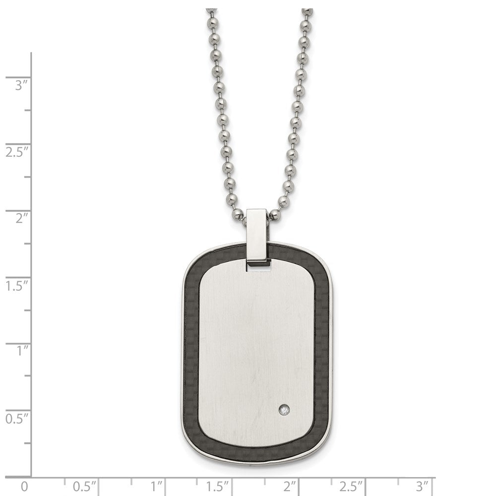 Chisel Stainless Steel Brushed with Black Carbon Fiber Inlay Edges and .01carat Diamond Dog Tag on a 24 inch Ball Chain Necklace SRN179-24
