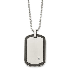 Chisel Stainless Steel Brushed with Black Carbon Fiber Inlay Edges and .01carat Diamond Dog Tag on a 24 inch Ball Chain Necklace SRN179-24