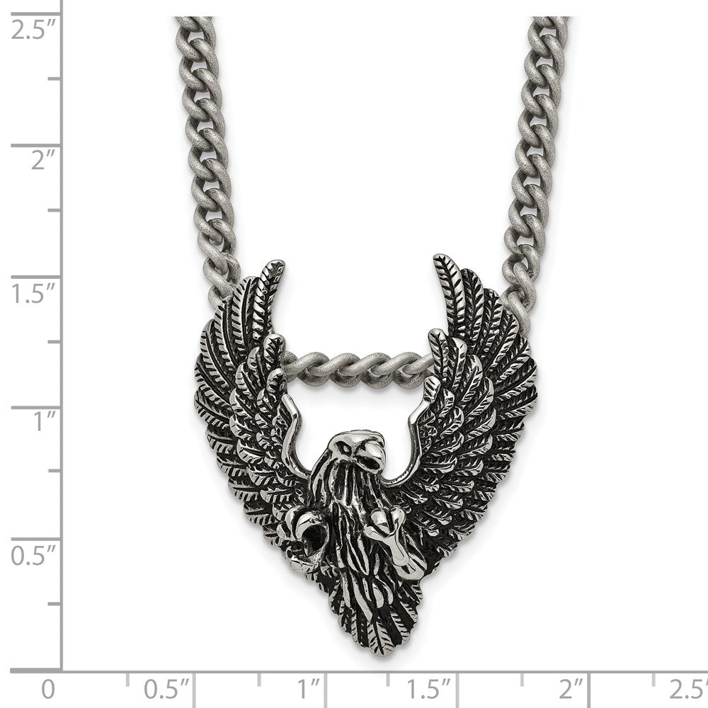 Chisel Stainless Steel Antiqued and Polished Eagle Pendant on a 24 inch Curb Chain Necklace SRN2022-24