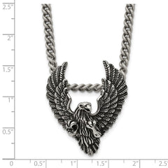 Chisel Stainless Steel Antiqued and Polished Eagle Pendant on a 24 inch Curb Chain Necklace SRN2022-24