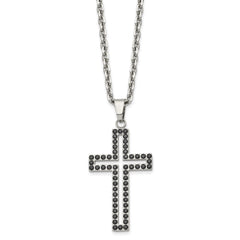 Chisel Stainless Steel Polished Black CZ Cutout Cross Pendant on a 20 inch Cable Chain Necklace SRN2056-20
