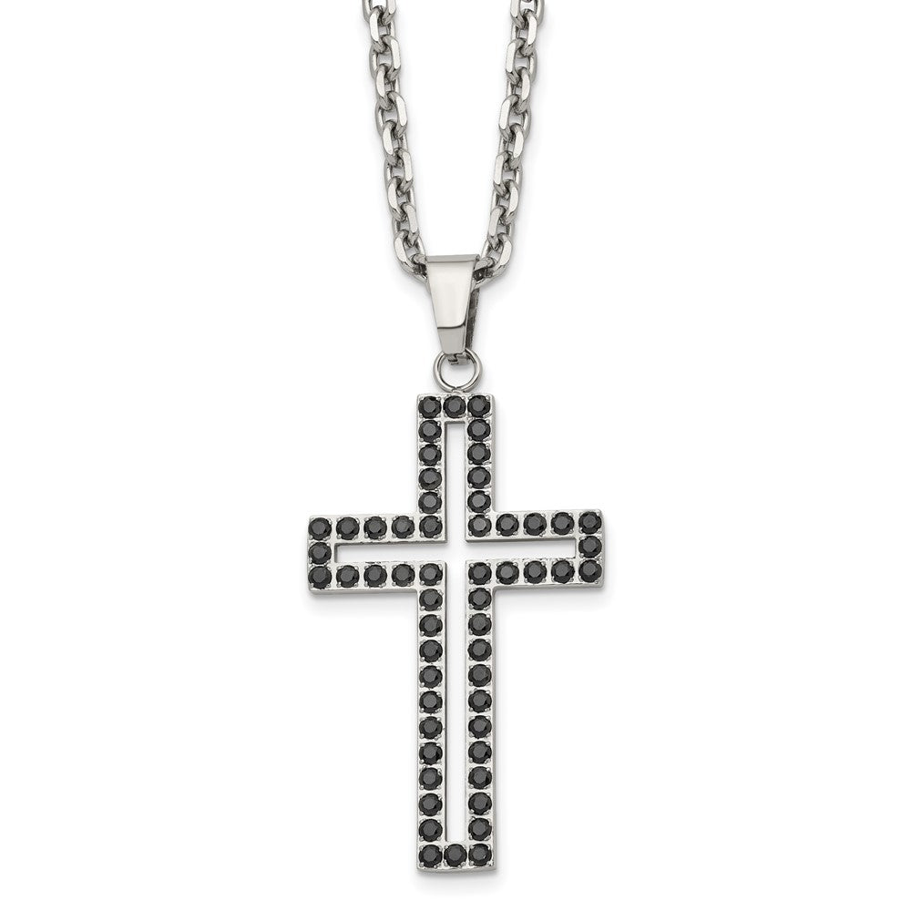 Chisel Stainless Steel Polished Black CZ Cutout Cross Pendant on a 20 inch Cable Chain Necklace SRN2056-20