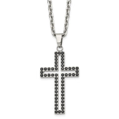 Chisel Stainless Steel Polished Black CZ Cutout Cross Pendant on a 20 inch Cable Chain Necklace SRN2056-20