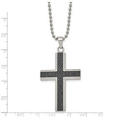 Chisel Stainless Steel Polished with Black Rhodium 1/2 carat Black Diamond Cross Pendant on a 24 inch Ball Chain Necklace SRN2082-24